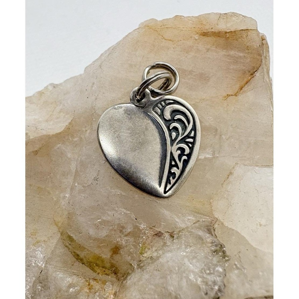 Vintage Sterling Silver Heart Charm Pendant Scroll Design Romantic 1.78g
